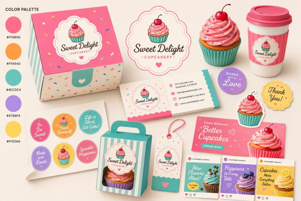 Bright cupcake branding color palette