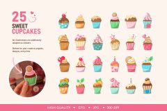 25 cute cupcake vector illustrations and stickers