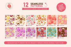12 seamless donut patterns for bakery packaging branding textiles and surface design