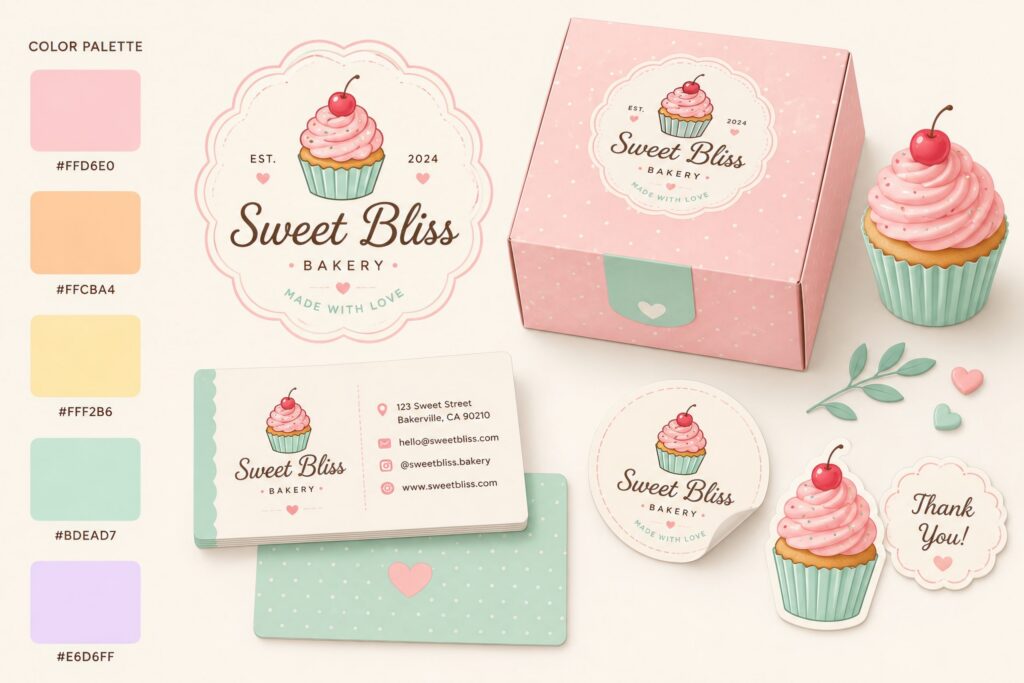 Pastel bakery color palette for cupcake branding