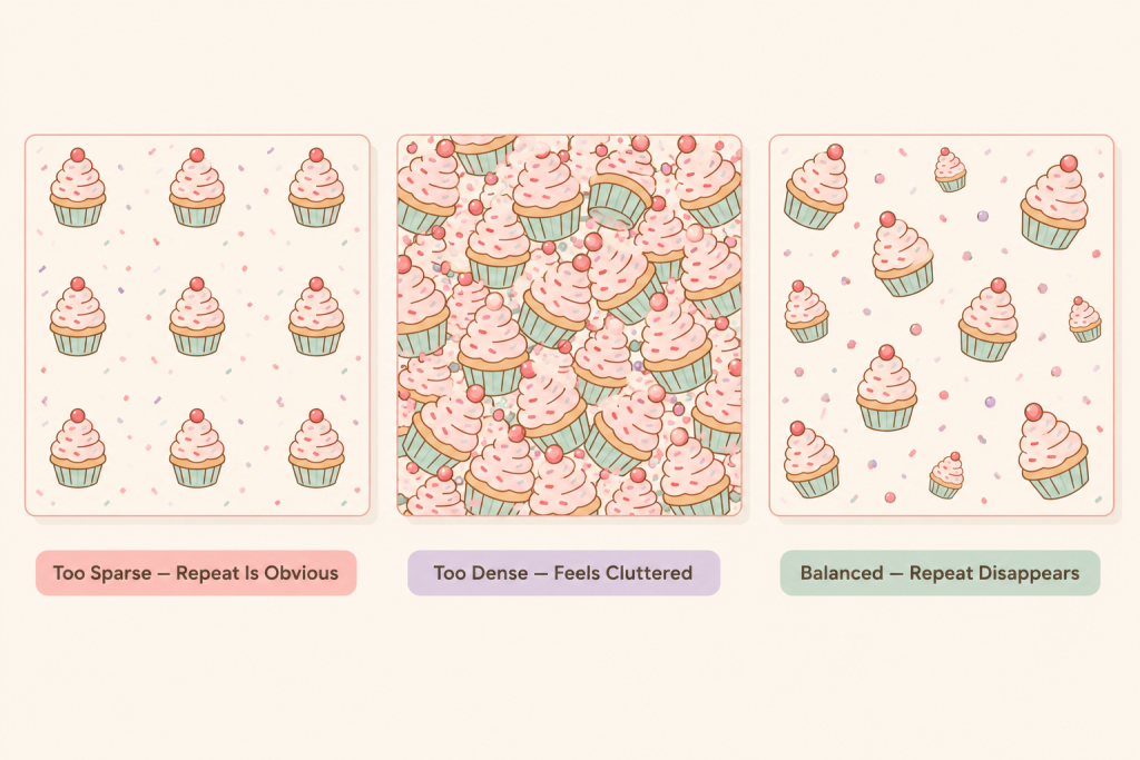 Spectrum comparing sparse, overcrowded and balanced cupcake pattern motif density